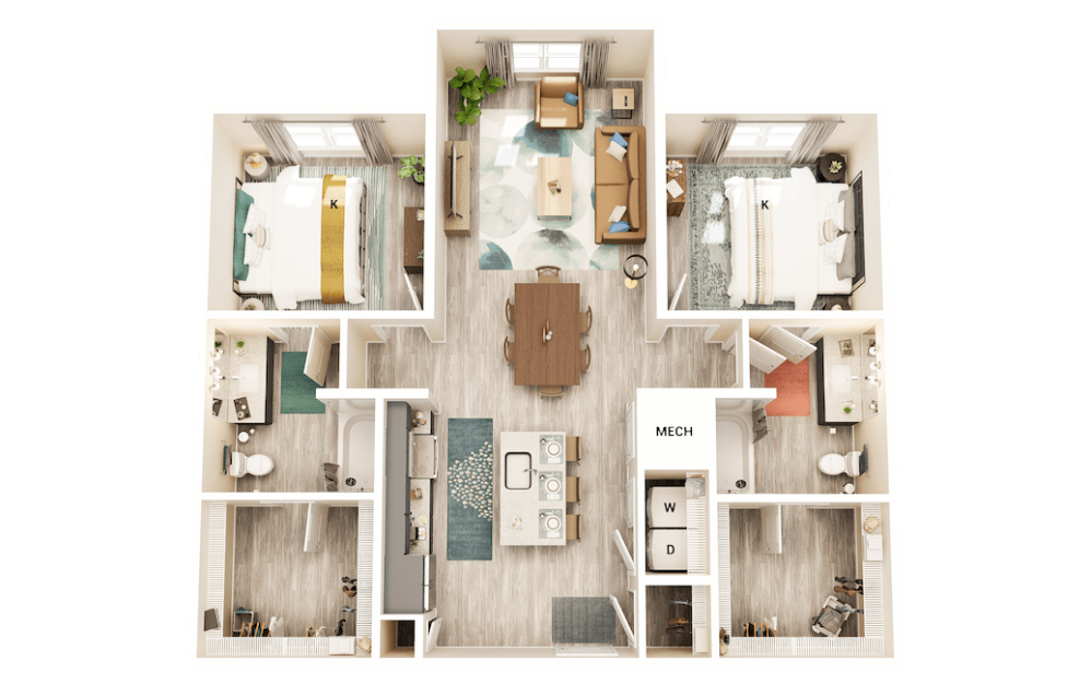 B1 - 2 bedroom floorplan layout with 2 baths and 1184 square feet. (2 Bedroom Layout)